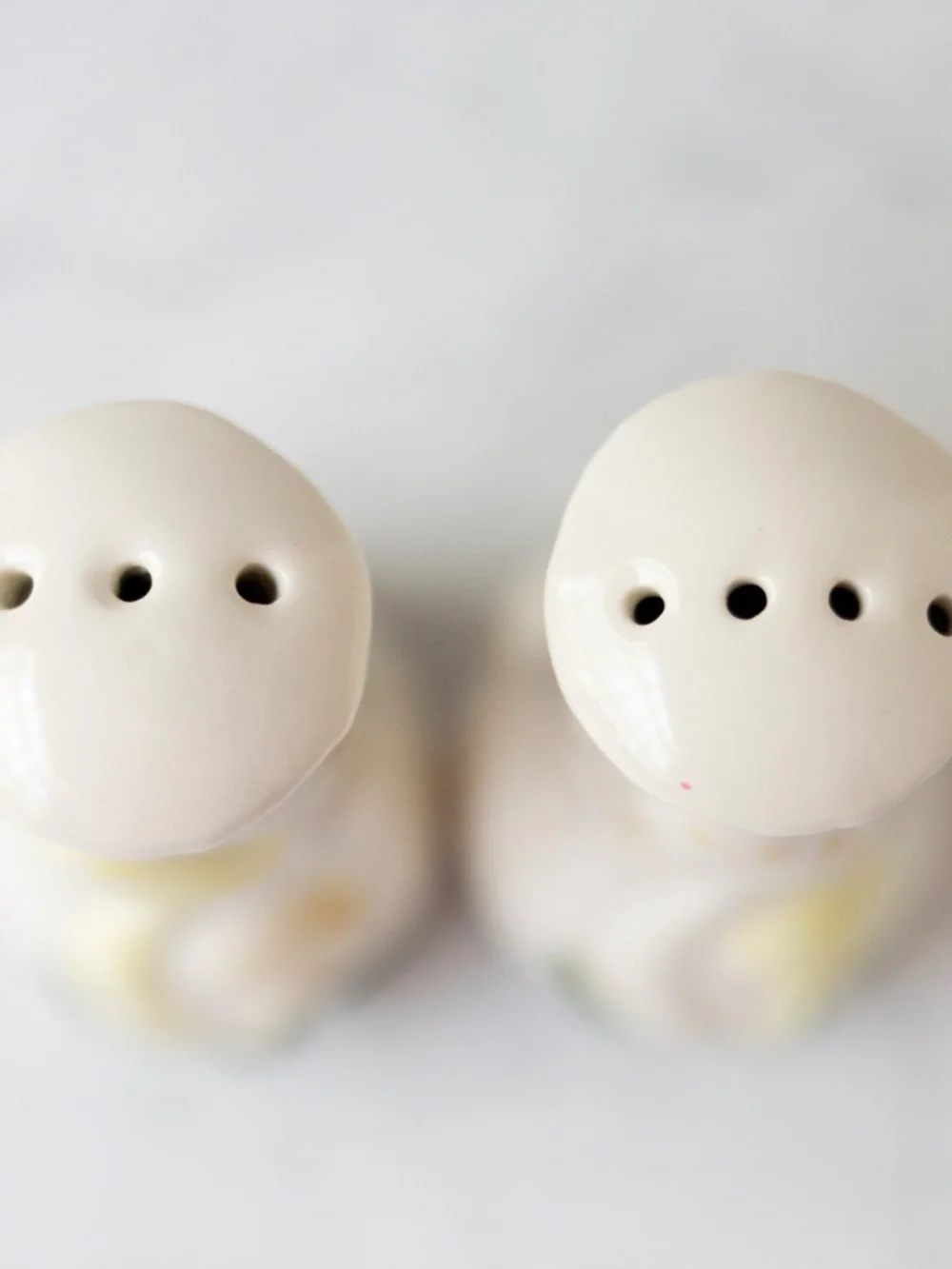 Vintage 1970s hand painted mushroom salt pepper shakers white yellow